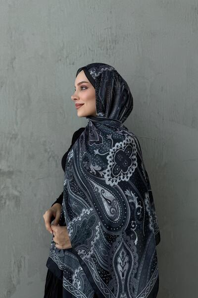 Byedauzunlar Black Mahra Authentic Indian Silk Shawl