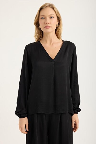 HomeStore V Yaka Kolucu Lastikli Bluz