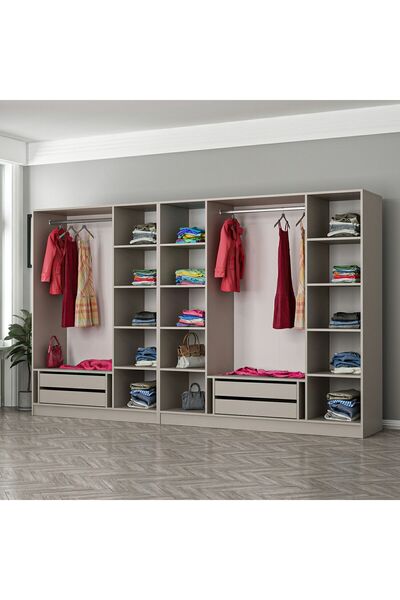 Minar Kale 7 Bölmeli 4 Çekmeceli Giyinme Dolabı Kumtaşı 190CM