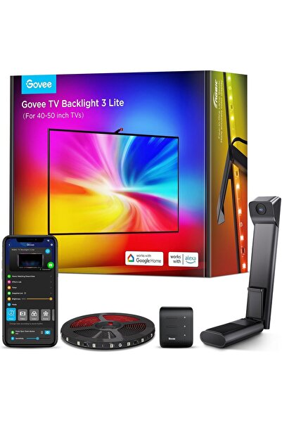 Govee RGBICW TV Backlight 3 Lite, 2.4m for 40-50" TVs, Camera, Wi-Fi, Voice & App Control