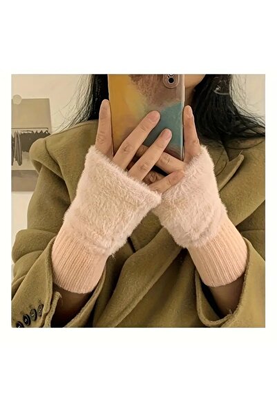 Dodemert Home Pink Knitted Fabric Polyester Fingerless Gloves