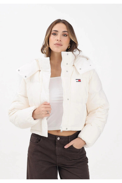 Tommy Hilfiger TJW Alaska Grid Short Down Dámský bílý kabát DW0DW21624YBH