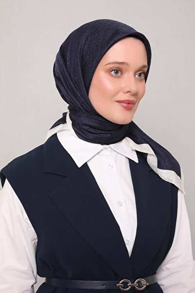 Levidor Μεταξωτό μαντήλι με μονόγραμμα με ρίγες σε μπλε ναυτικό χρώμα