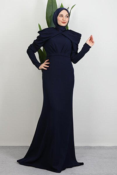 GİYZAMİLA Elena Omuz Detay Abiye Lacivert