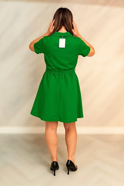 OEM Rochie scurtă, verde-iarbă, simplă, cu guler, S-M-L INTL