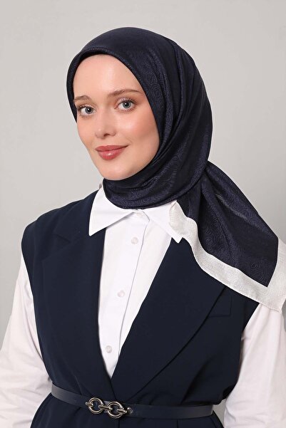 Levidor Μεταξωτό μαντήλι με μονόγραμμα με ρίγες σε μπλε ναυτικό χρώμα