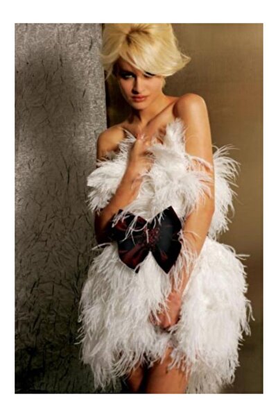 Jovani New York Short white luxury dress made of natural ostrich feathers and...