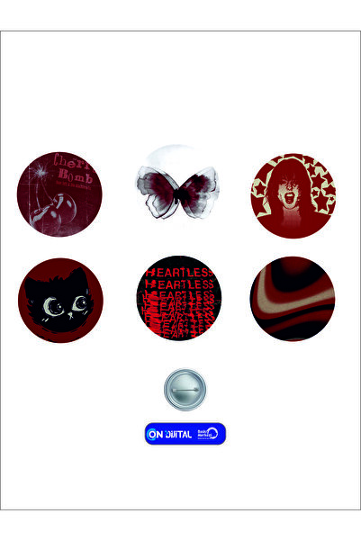 ON DİJİTAL BASKI MERKEZİ Kırmızı Kelebek Temalı 6 Adet Rozet Seti