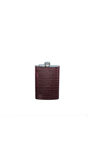 LAMEDORE La Medore Brown Croco Leather Hıp Flask 9,5x2,5x14 Cm
