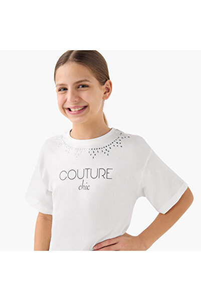 Lee Cooper Embellished Crew Neck T-shirt with Short Sleeves