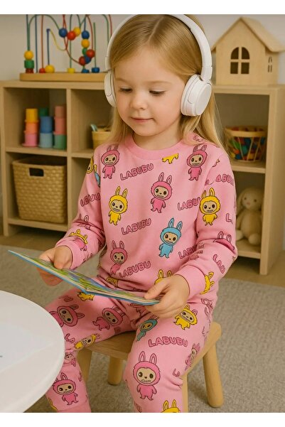 zahider Girls' 100% Cotton Labubu Pattern Pajamas Set