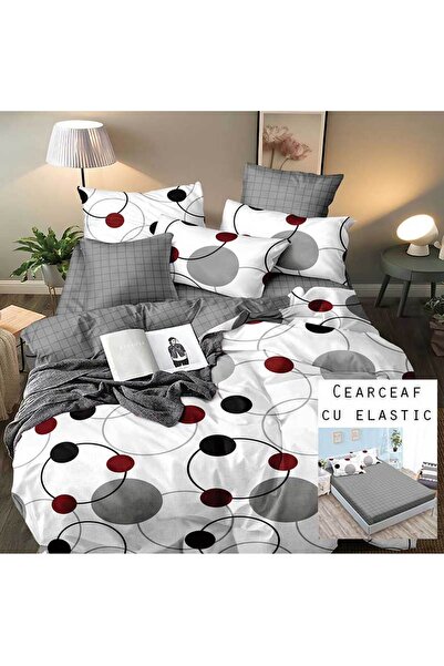 Patul Lenjerie de Pat, Bumbac Satinat, Pucioasa, 2 Persoane, Pat Dublu, 4 Pie...