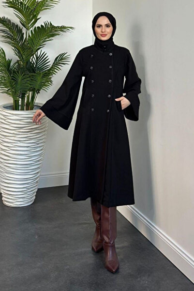 Tesettür Diyarı Съдийска яка, испански ръкави, подплатено палто - черно