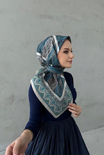 Byedauzunlar Eșarfă din mătase modală Elvin verde și albastru