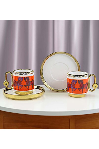 Trendmiya Truva Red-Orange Coffee Cup Set