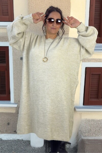 yagmurberen Selanik Knitted Balloon Sleeve Large Size Women's Knitwear Sweater Tunic