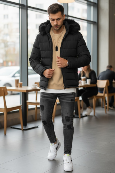 dehaine Men's winter jacket, Slim Fit, fur lined, 2666