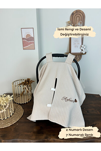 KARSU TASARIM İsimli Puset Örtüsü Nakış İşlemeli %100 Pamuk Örgü Pike Kumaş (LATTE)