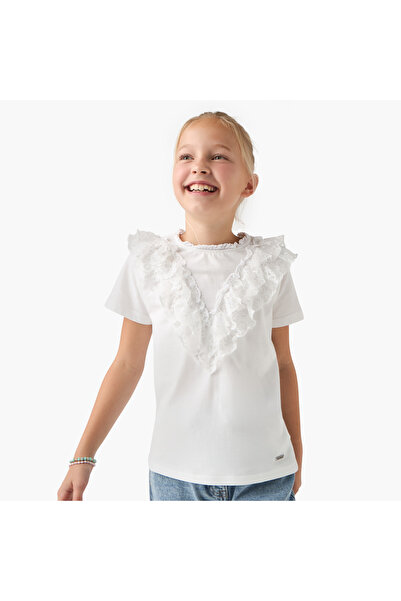 Lee Cooper Lace Detail Crew Neck T-shirt with Short Sleeves