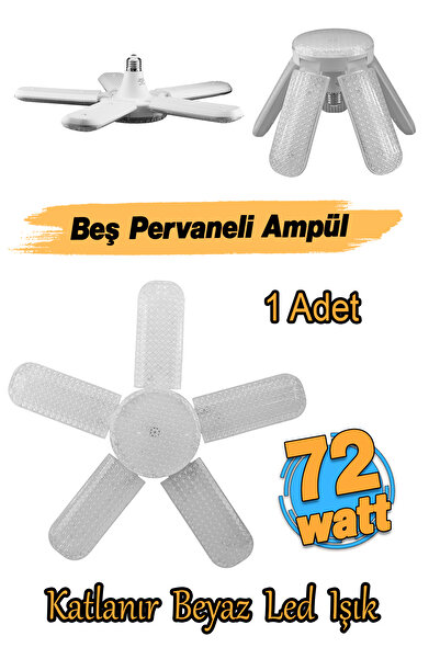 Badem10 Beş Pervaneli Tasarruflu Ampul 72 W Led Lamba Beyaz E27 Duy 6480 Lümen Uzun Ömürlü 220 Volt 1 Adet