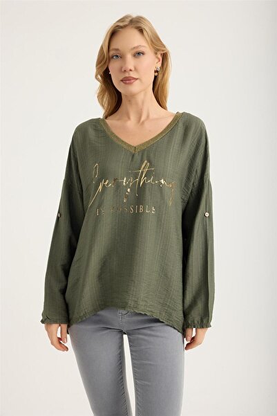 HomeStore Bluză cu decolteu în V și sclipici