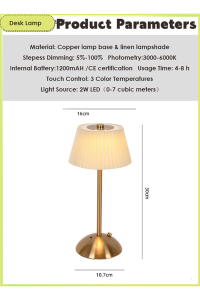 Generic مصباح مكتبي من قطعتين، 3 ألوان، طاولة شحن بجانب السرير، مصباح ليلي صغير من النحاس العتيق مع غطاء مصباح من الكتان