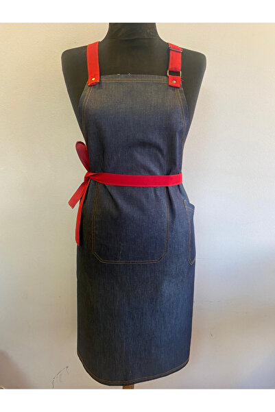 MARTEN Cafe Waiter Denim Adjustable Red Pants with Belt Apron