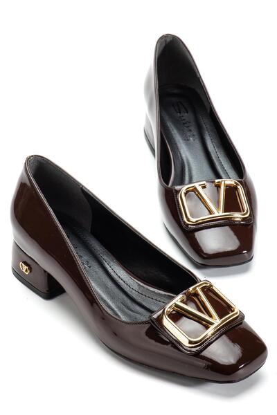 SUİNS SHOES حذاء نسائي من سوينز بريميوم طراز باولي بكعب متوسط ​​أسود وبني عنابي