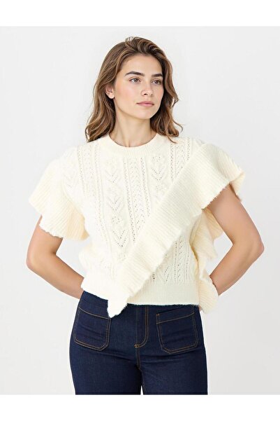 Jimmy Key Ekru Bisiklet Yaka Saç Örgü Desenli Triko Süveter