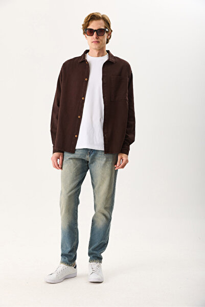 VENA Men's Regular Fit Gabardine Shirt 100% Cotton - Brown