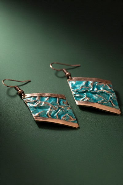OSMANLI GÜMÜŞ Women's Copper Earrings - Turquoise Ocean Whisper Model Copper Women's Earrings