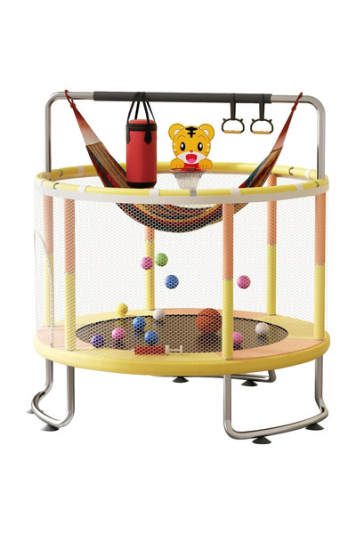 Topone1Topone1 ترامبولين مع حاوية أمان، وقضيب جمباز قابل للتعديل، وطوق كرة سلة