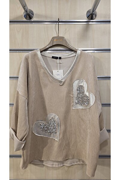 Park Moda Bluză din catifea cu model de inimă strălucitoare