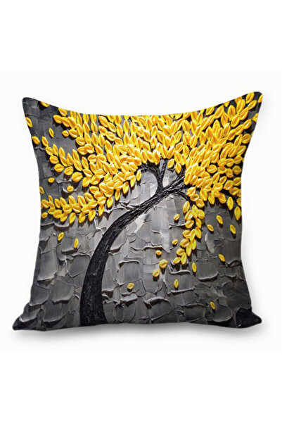 HALAMODO غطاء وسادة بتصميم شجرة رمادي وأصفر وأسود 45 × 45 سم