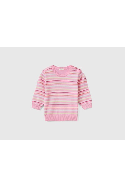 United Colors of Benetton بلوفر قطني مخطط بأكمام طويلة