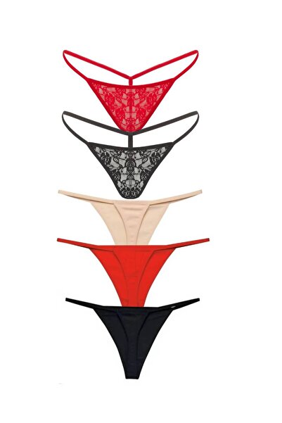 apak Ap&ak Kadın Siyah 5 Li Pretty Ip dantelli Tanga