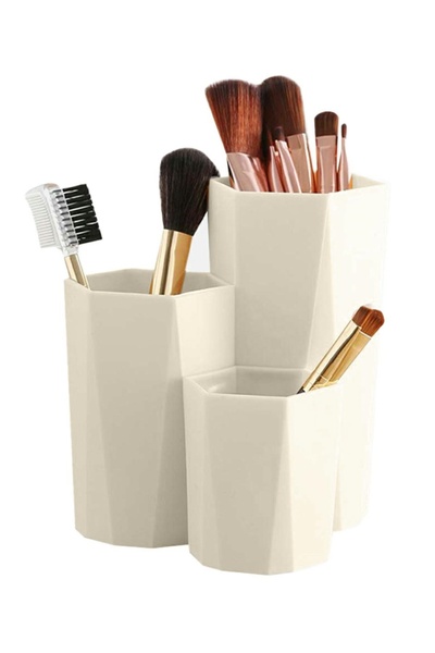 zola Θήκη για πινέλα μακιγιάζ, 3 τμημάτων, πλαστική, κρεμ