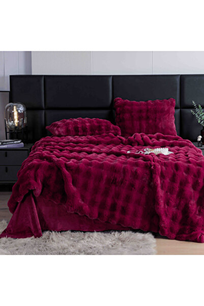 JOJO HOME Cocolino faux rabbit fur bed linen, 6 pieces, Bordeaux