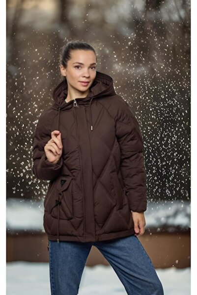 OEM Trendy women's quilted jacket with hood and hidden zipper - modern look for winter, size XL