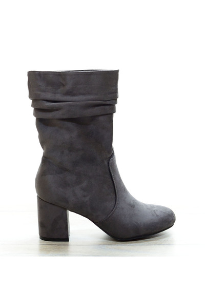 Elis Fashion Women's gray suede ankle boots with thick heel #5546