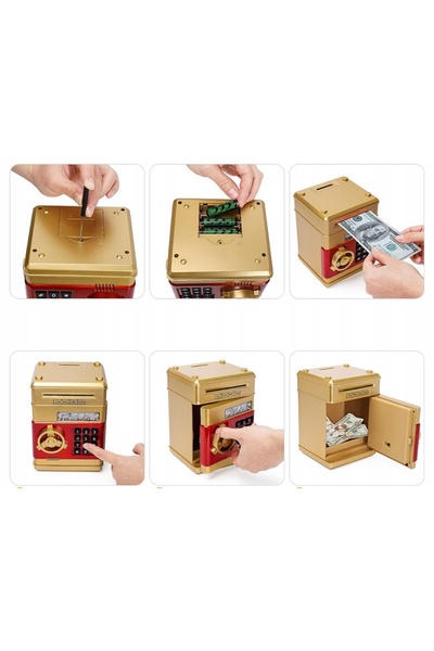 zola Metal safe deposit box, opening with pin, sounds and light, 19x13.5x12 cm, gold-coloured