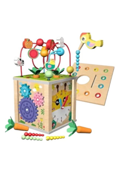 Krista Activități educaționale Cub Montessori 10 în 1, realizate din lemn, ciocane și xilofon