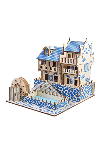 Krista Machetă 3D din lemn Vilă albastră cu piscină, 63 de piese