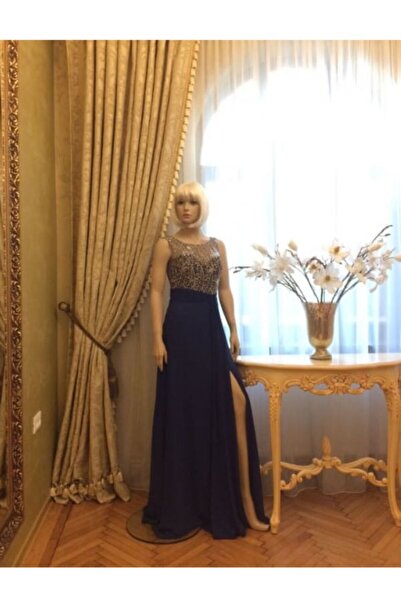 Faviana New York Rochie de seara bleumarin lunga in clos din voal