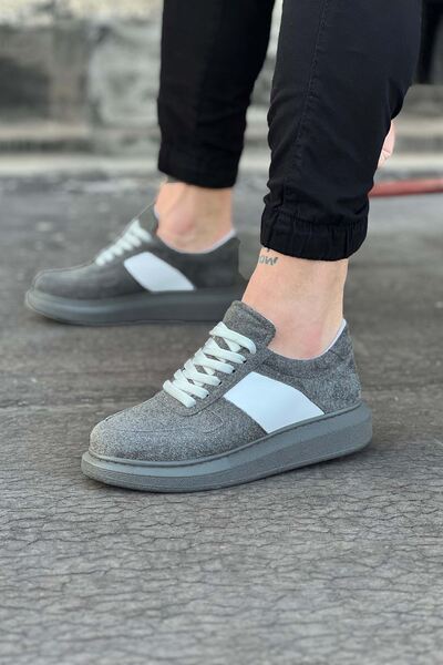 Zapatos WG011 Ανδρικά αθλητικά παπούτσια με κορδόνια από σουέτ SGT - Γκρι/Λευκό