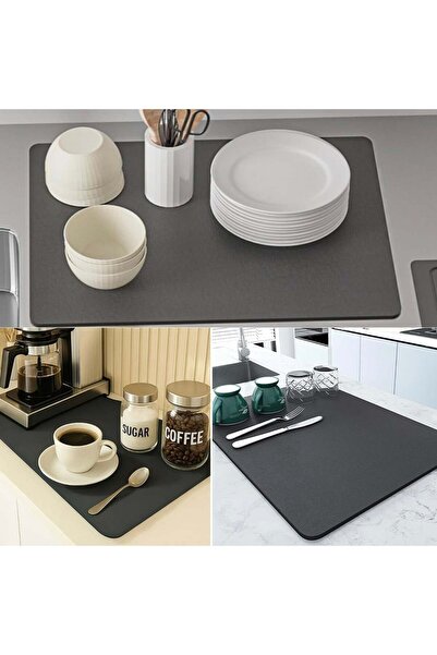 PUFO Dish drying mat-absorbent and non-slip support for plates and glasses, ideal for kitchen countertops