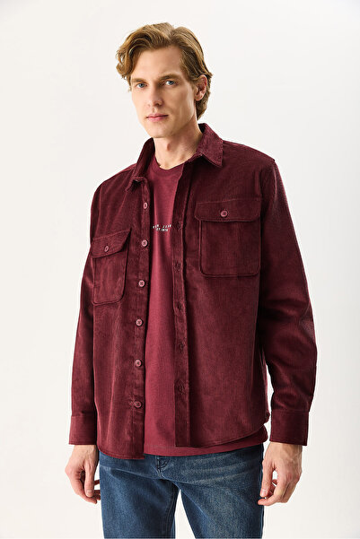 VENA Чоловіча сорочка Regular Fit з оксамиту 100% бавовна - бордовий