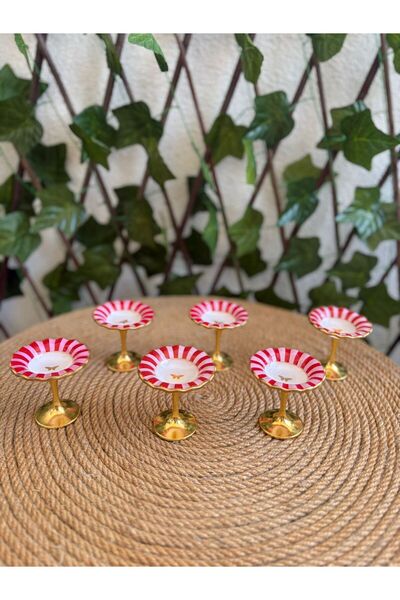 GÜRCÜGLASS Pink Butterfly Model 6-Piece Footed Tray with a Diameter of 7 cm