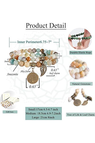 valkyrie مجموعة أساور من حجر الأمازونيت الطبيعي على شكل شجرة الحياة وأوراق ال...