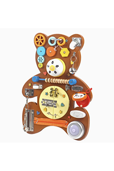 Krista Tablă Montessori Busy din lemn maro, Ursuleți, maro